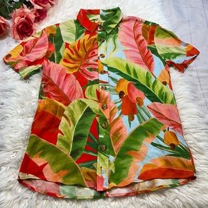 FARM Rio Leaf Peppers Hawaiian Style Button Down Shirt sz XS